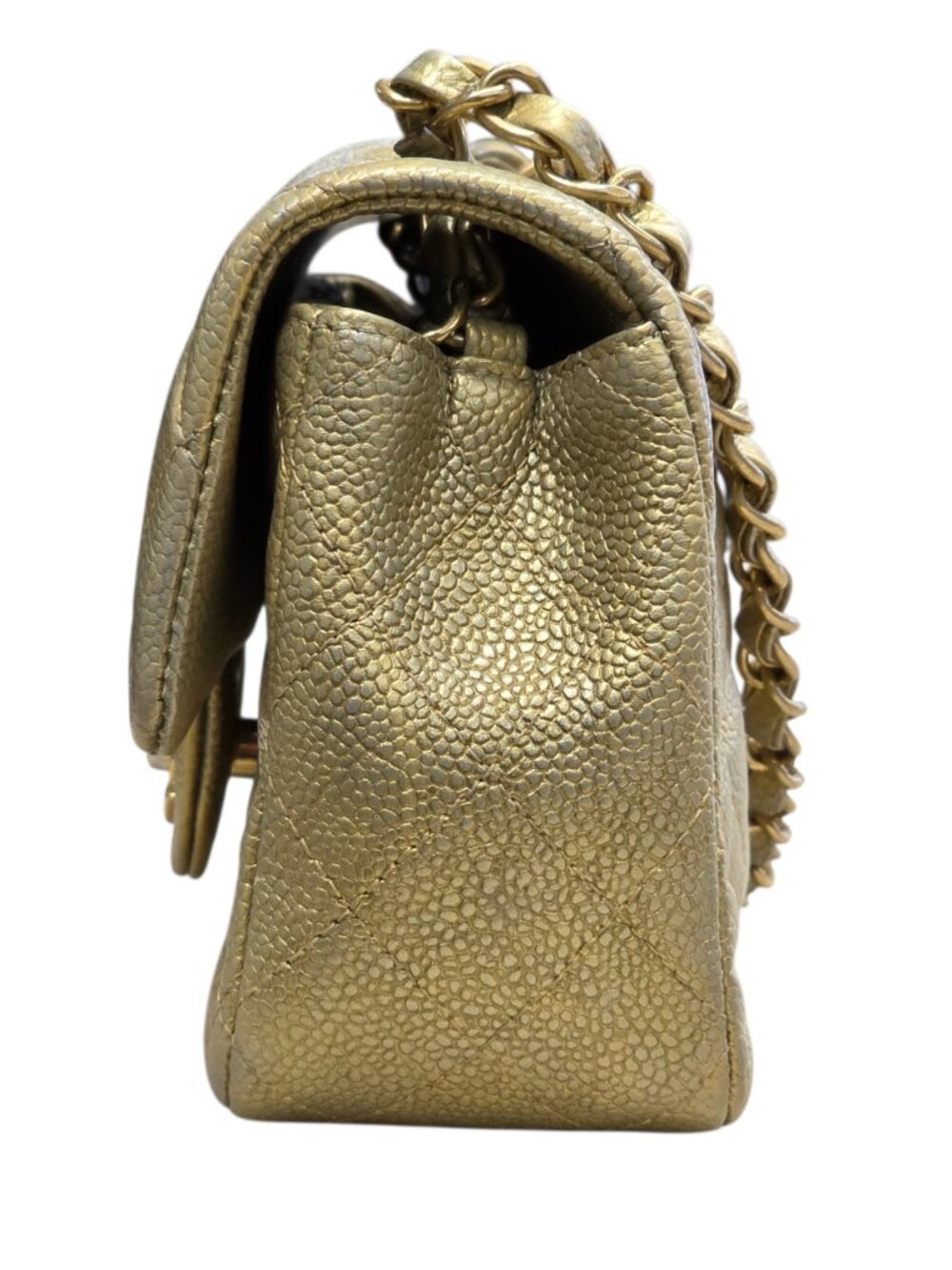 Chanel Pearl Caviar Gold Leather Quilted Classic Mini Single Flap Bag - Picture 3 of 16